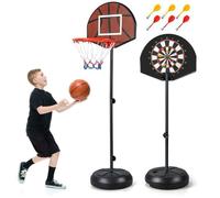 Panier de Basket-Ball sur Pied COSTWAY-2 en 1 Cible de Fléchettes-Hauteur Réglable 130-180cm-Panneau Double Face-Base Remplissable