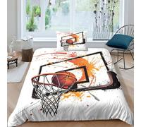 panier de basket Ensemble De Literie 2 Pièces Housse De Couette En Microfibre 3D Imprimé Des sports Parure De Lit Avec Fermeture Éclair Avec D'oreiller Pour Hommes Et Femmes Single(135x200cm)