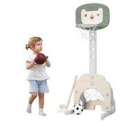 Panier de Basket Multifonctionnel 3-en-1 COSTWAY-5 Niveaux de Hauteur Ajustable 77-116 cm-Inclus Jeu de Basketball & Football & Golf