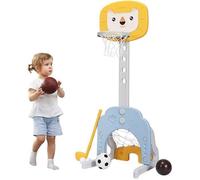 Panier de Basket Multifonctionnel 3-en-1 COSTWAY-5 Niveaux de Hauteur Ajustable 77-116 cm-Inclus Jeu de Basketball & Football &Golf