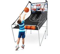 Panier de Basket Pliable COSTWAY Jeu d'Arcade 2 Panier 4 Balles Pompe de Gonflage,Système de Pointage,8 Modes,1 à 4 Joueurs, Blanc
