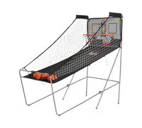 HOMCOM Jeu de Basketball Arcade Pliable à 2 Panier 4 balles Pompe de gonflage, Panier de Basketball avec système de pointage, 4 Bouton Fonctionnement et 8 Modes de Jeux, 205x110x205cm, Noir et Blanc