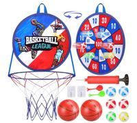 Panier de Basket pour Chambre - Cible de fléchettes pour Enfants - avec 2 balles, 1 Pompe, 6 balles collantes, 2 fléchettes - pour l'intérieur et l'extérieur (Bleu)