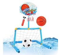 Panier de Basket pour Piscine | 2 en 1 But Football Jeu d'eau avec 2 Ballons Et 1 Pompe - Panier Basket Ludique Activité Aquatique Dès 4 Ans Adultes Usage Extérieur Intérieur Plage Cour