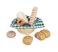 Janod - Panier de Boulangerie en Bois - Corbeille Viennoiseries - 6 Accessoires Dinette Réalistes - Idéal Complément Cuisine Enfant - Développe Imagination - Dès 3 Ans - J06645