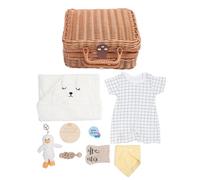 Panier de Cadeaux pour bébé, Hochet en Bois, Jouet, Cadeaux de Réception- pour bébé, Bavoirs Amusants, Serviette de Bain, Vêtements pour la Maison (WHITE)