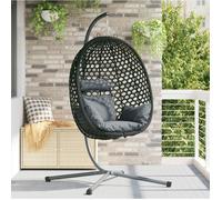 vidaXL Chaise Suspendue Anthracite et Noir 104 x 100 x 191 cm, Fauteuil œuf Ergonomique Moderne, transat Pliable avec Support, balançoire d'extérieur, siège en rotin Solide
