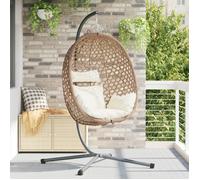 vidaXL Fauteuil suspendu Œuf avec support en Poly Rattan – Café