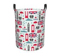 Panier De Chambre D'Enfant London Symbols And British Flag Bac Linge Rond Laundry Basket Léger Panier À Linge Pour Buanderie Le Salon La Salle De Bain 40X50CM