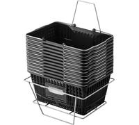 Panier de courses 12 pièces 21L noir avec poignée en fer et support - Chariot de courses robuste pour un usage quotidien