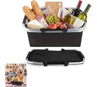 Panier de Courses,Panier Pliable Isotherme comme Panier de Pique-nique,Glaciere Portable avec Poignees Rembourrees,Panier de Transport,pour Voyages,Pique-niques et Courses,18 Litres,1 Piece (Noir)