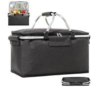 Panier de Courses Pliable:Panier de Courses Isotherme Pliable 18L,avec Deux Poignées,Grand Panier Isotherme,avec Fermeture Eclair, Doublure Étanche,Panier de Pique Nique pour Shopping,Camping(Noir)