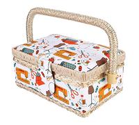 Panier de Couture en Tissu, Organisateur de Grande Capacité | Poignée en corde PP confortable, conception double couche, durable pour les fils et les fournitures, imprimé floral élégant