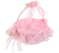 Panier de Demoiselle D'honneur en Dentelle, Tissé à Main, Rose | Bambou et Tissu, Poignée Robuste, Léger à Tenir, Décor Romantique pour Mariage et Anniversaire