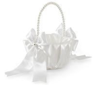 Panier de Demoiselle d'Honneur Ivoire Poignée Perles et Nœuds en Satin 13cm de Diamètre pour Mariage et Événements Spéciaux