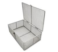 Panier de désinfection médical en acier inoxydable 304, panier perforé en maille, plateau de stérilisation avec poignée rétractable et couvercle pour instruments hospitaliers et de laboratoire(50X30x2