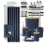 Panier de Douche et Accessoires de Salle de Bain avec Tapis de Bain, Ensemble d'accessoires de Salle de Bain 27 pièces avec Caddies de Douche, Tapis de Bain Bleu Marine, Ensemble de Rideau de Douche