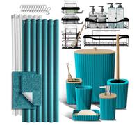 Panier de douche et accessoires de salle de bain avec tapis de bain, ensemble d'accessoires de salle de bain 27 pièces avec caddies de douche, tapis de bain bleu sarcelle, ensemble de rideau de douche