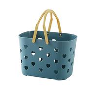 Panier de douche portable en plastique avec poignée - Organiseur - Poubelle pour salle de bain, garde-manger, cuisine, dortoir d'étudiant, vaisselle micro-ondes en verre avec couvercle (bleu, taille unique