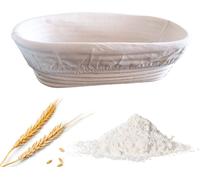 Panier de fermentation en rotin-banneton de qualité supérieure Ovale pour des miches de pain aérées Idéal pour la pâte au levain et la pâte levée avec garniture en lin Backidee env. 34,5 x 14 x 7,5 cm