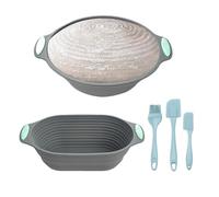 Panier de Fermentation,Mengger 2 pièces Panier de Fermentation Silicone pour Pain 2 Racloirs 1 Brosse,Panier de Fermentations pour Pains,Panier de Ovale Fermentations(Gris Bleu)