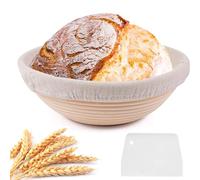 Panier de fermentation rond en osier naturel - Diamètre : 25 cm - Panier de fermentation rond pour la cuisson du pain - Avec spatule - Pour 1 kg de pain et de pâte à pain complet et pain au levain