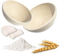 Panier de fermentation rond, set de 2. Panier à pain en rotin fait main pour des pains parfaits au levain et à la pâte levée, y compris un insert en lin, une fermentation optimale de la pâte et une cr