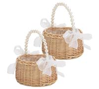 Panier de fille de fleur en osier 2 PCS avec poignée perle et panier en osier mariage pour la cérémonie mariage, décoration intérieure ...