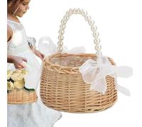 Panier de fille de fleur en osier | Panier de fleurs à nœud papillon pour mariage, panier en rotin de pâques tissé à la main, décor de mariage romantique pour fleurs, pétales de Rose