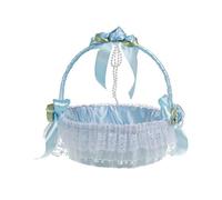 Panier de fille de fleur - panier de fleurs en dentelle romantique, cortèges de mariage panier de mariage, noeud en satin mignon, décoration de réception, blanc, rose et bleu