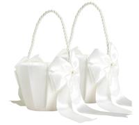 Panier de fleur de fleur 2pcs Blanc Flower Girl Paniers pour les mariages panier mariage avec manche perle tache mariage décorations blanc