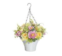 Panier de fleurs artificielles - Plantes artificielles dans un panier pour balcon, porche, terrasse, campagne