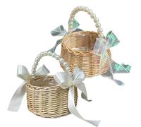 Panier De Fleurs De Mariage - Support En Osier Avec Pétales Ďe Rose Et Poignée En Perles | Panier Đe Cérémonie D́e Pétales D̄e Roses Én Soie Artificielle, Élégant Présentoir Dé Rangement Pour Décorati