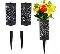 Panier de fleurs d'extérieur en plastique avec base perforée et picots intégrés pour funéraire et jardin, design creux drainant l'eau, robuste et léger (1 pièce)