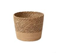 Panier de fleurs en paille tissée à la main avec doublure anti-fuite - Pot de fleurs en queue de cattail naturelle pour décoration d'intérieur - Bureau, cuisine, salon - Jaune - Taille S : 15,5 cm