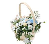 Panier de Fleurs en Rotin Osier, Panier à Fleur Tressé en Rotin, Élégant panier de fleurs de mariage avec dentelle, panier tissé à la main pour cérémonie de mariage vintage rus, coeur blanc