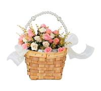 Panier de fleurs pour demoiselle d'honneur de fleurs, panier tressé | panier pour fille avec fleurs pour mariage, panier tressé à la main avec poignée et arcs, parfait pour