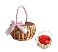 Panier De Fleurs Tissé En Osier, Panier En Osier Avec Anse, Paniers De Fille De De Mariage, Panier En Paille, pour Mariage, Décoration, Fruits (Rose, 19 cm x 15 cm)