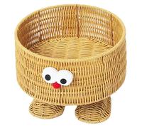 Panier de fruits en rotin, 10x8 pouces mignon dessin animé pp imitation Imitation Rootan tissé Panier de fruits avec les yeux du nez, collations multifonctionnelles Conteneurs pour cuisine