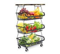 Panier de Fruits et Legumes avec Roues, Corbeille à Fruits à 4 étages, Chariot De Rangement pour Cuisine avec 4 Roues pour Étagère à légumes,Chariot pour la Cuisine, Garde-Manger,Les Toilettes