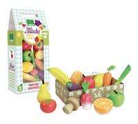 Vilac Jouet en bois Set de 12 fruits et légumes Jour de Marché Bleu