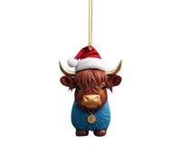 Panier de fruits Mur 2D Acrylique Dessin animé Drôle Vache de Noël Arbre de Noël Pendentif Acrylique Noël Dessin animé Mignon Bonnet de Noël Vache Double Impression 2D Éléphant Blanc Décoration de