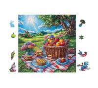 Panier de Fruits Picnic 100 Pieces Casse-tête Créatif en Carton Épais Rigide Difficulté Moyenne Activité Manuelle Loisir Créatif Cadeau Noël Pas Cher Premium 28x28cm