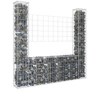 vidaXL Panier de gabion en forme de U en fer avec 2 poteaux 140x20x150 cm Argenté