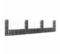 vidaXL Panier de gabion en forme de U 4 poteaux fer 380x20x100 cm argenté 151277