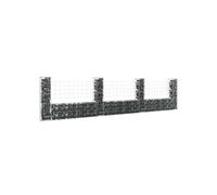 vidaXL Panier de gabion en forme de U 4 poteaux fer 380x20x100 cm argenté 151277