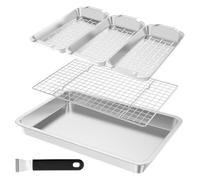 Panier de gril en acier inoxydable | Ensemble de panier de grillade - Fond plat rectangulaire en acier inoxydable pour barbecue, poignée peu profonde pour crevettes, poissons, poivrons, pique-niques