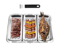 Panier de gril - Panier de barbecue | Panier de camping | Ensemble de paniers de grill | Prise en main sûre à bouche peu profonde Fond plat rectangulaire en acier inoxydable pour poissons, viandes