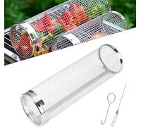 Panier de gril roulant, filets de gril pour barbecue extérieur légumes, barbecue en acier inoxydable treillis cylindrique, paniers de gril pour barbecue extérieur, panier de gril pour légumes (L)