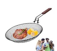 Panier De Grill Pliable - Pānier Barbecue En Acier - Grille De Cuisson Ronde Avec Poignée Bois | Panier De Friture Pour Légumes Viande Poisson | Accessoire Barbecue Extérieur Facile À Nettoyer